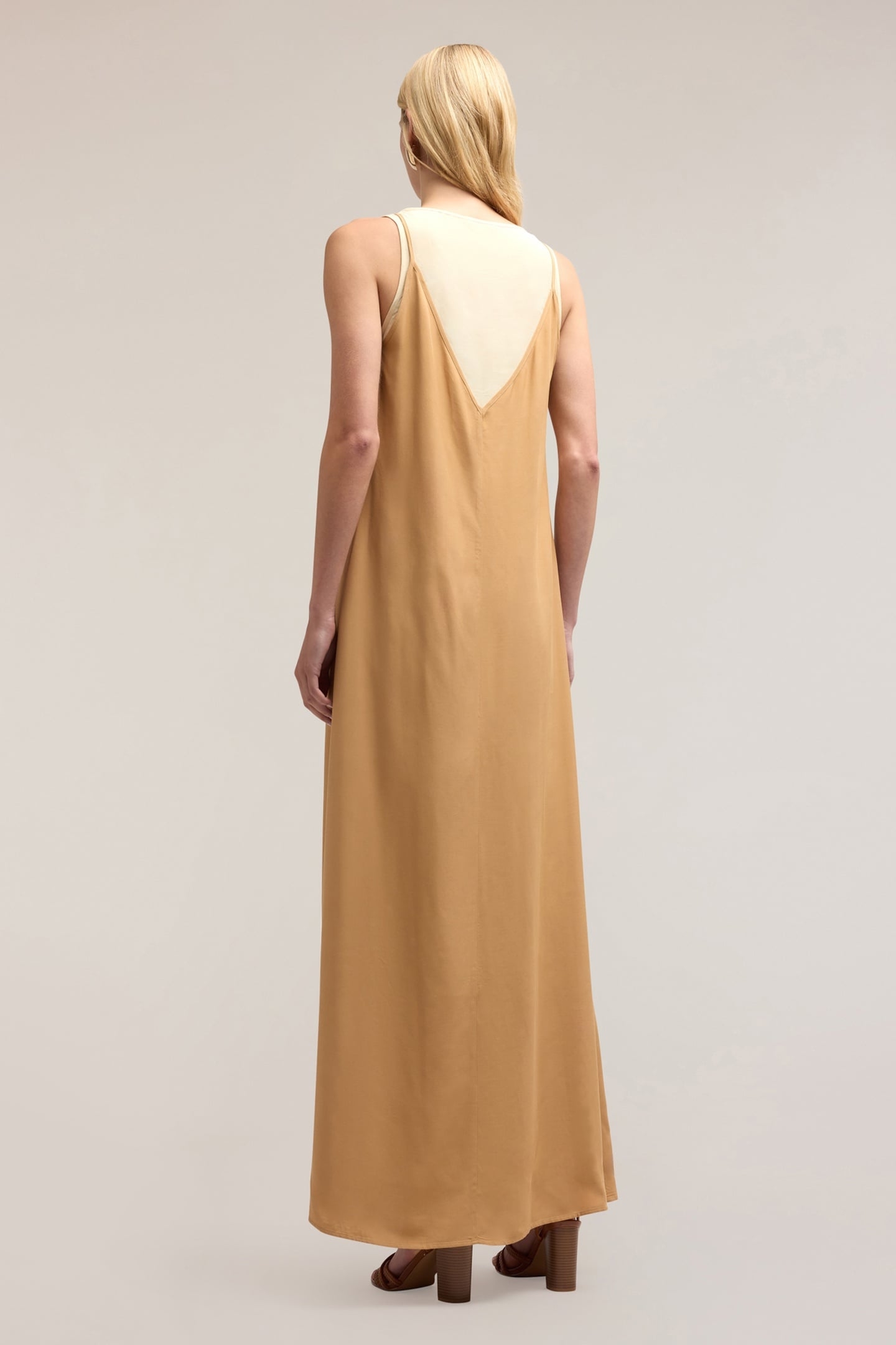 LONG DOUBLE VISCOSE DRESS BEIGE 2