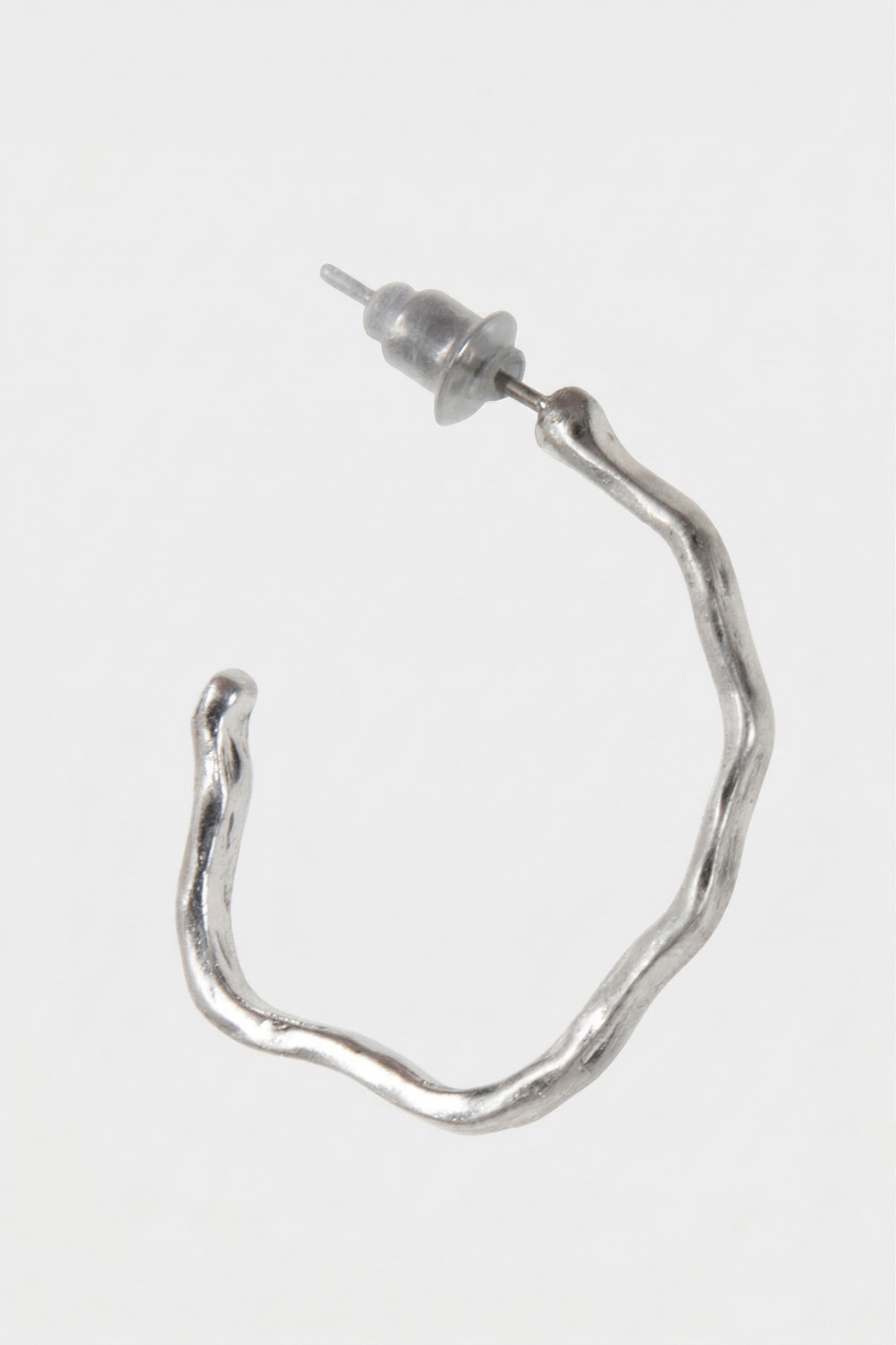 ABSTRACT HOOP EARRINGS SILVER TONE METALLIC 3