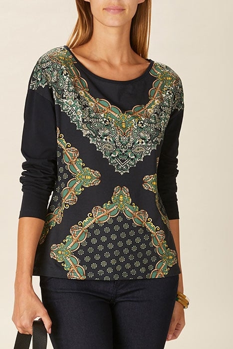 CREW NECK LOOSE TEE LS + DECO BLUE 2