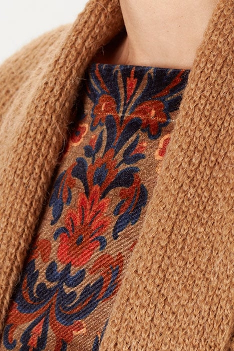 SHAWL NECK CARDI STRIPE LS BROWN 6