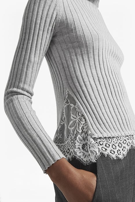 NICOLA KNITS LACE HIGH NECK JUMPER LGHT GRY MEL/WINTWHT 4