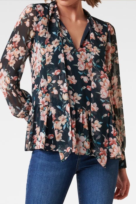 ELENA TIE NECK TOP FLOATING BLOSSOM 3