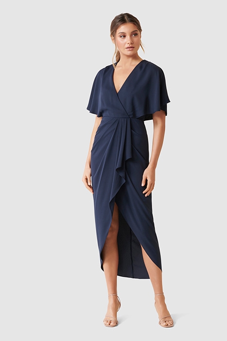 JASMINE BATWING WRAP MIDI DRESS NAVY 1