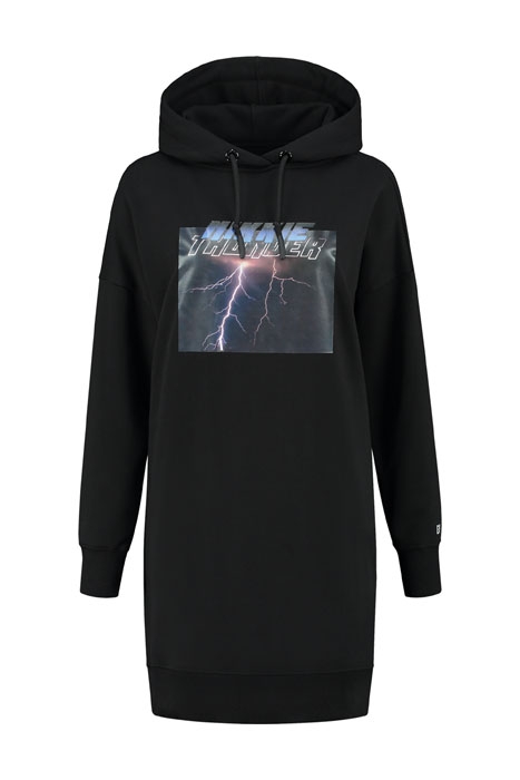 THUNDER PHOTO HOODIE DRESS BLACK 1