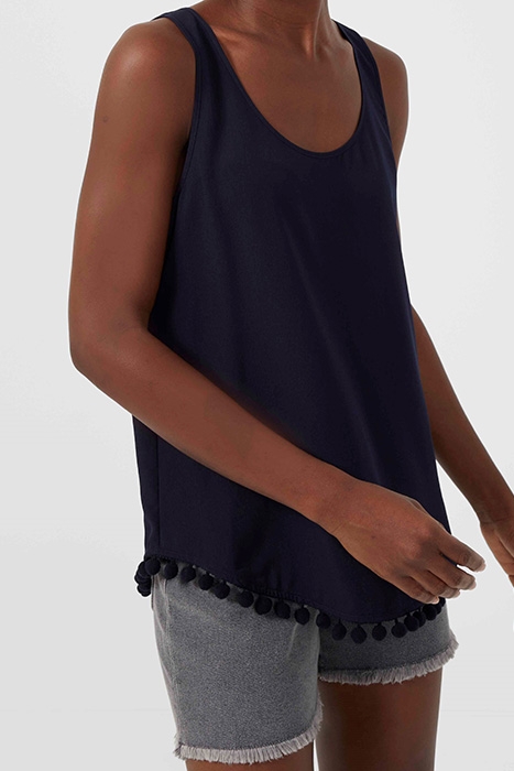 ESO CREPE LIGHT POM POM VEST TOP UTILITY BLUE 1