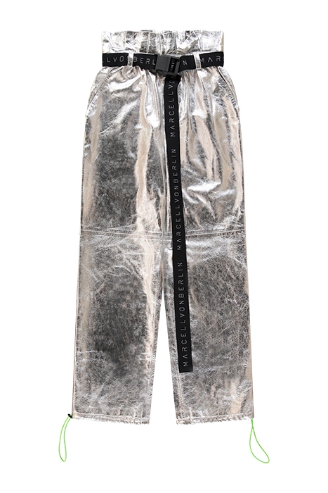 WOMEN'S LEATHER PAPERBAG PANTS SILVER 1