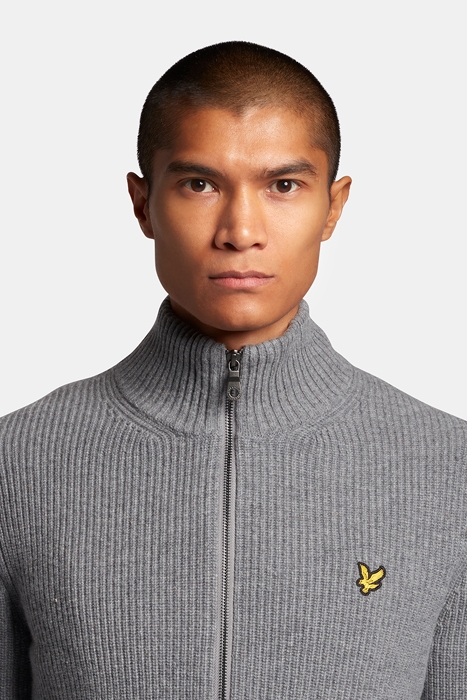 KNITTED RIB ZIP THROUGH CARDIGAN MID GREY MARL 4