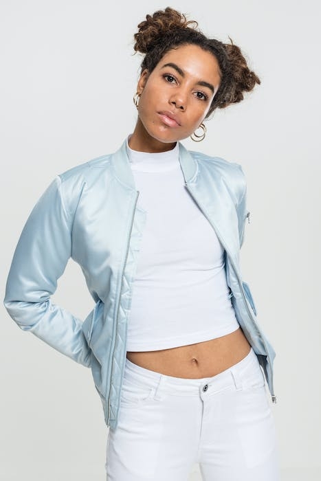 LADIES SATIN BOMBER JACKET BABYBLUE 2