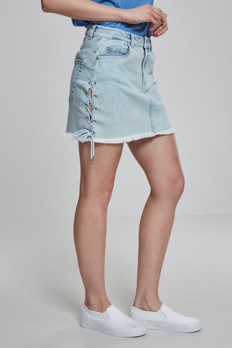 LADIES DENIM LACE UP SKIRT BLUE BLEACHED 4