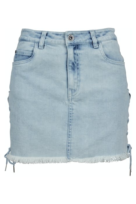 LADIES DENIM LACE UP SKIRT BLUE BLEACHED 1
