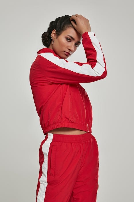LADIES SHORT STRIPED CRINKLE TRACK JACKET RED/WHT 7