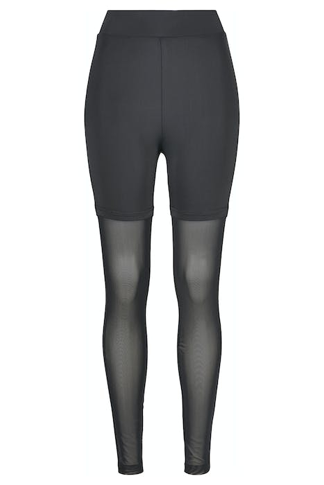 LADIES HIGH WAIST TRANSPARENT TECH MESH LEGGINGS BLACK 1