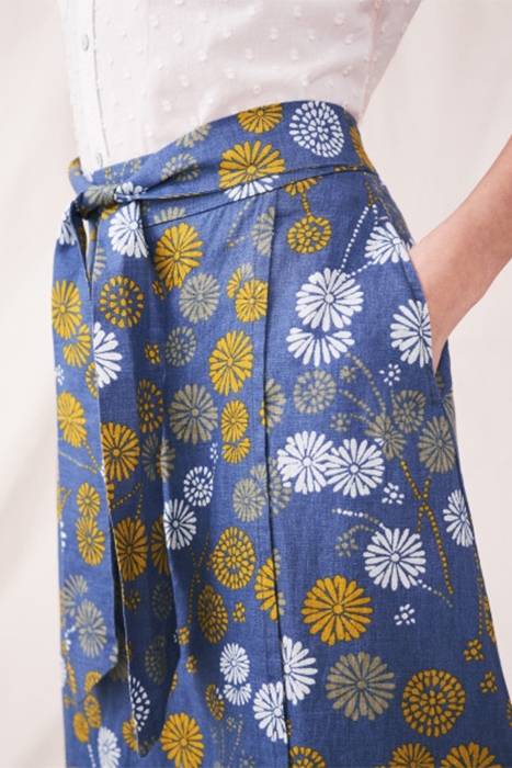THEMBA LINEN WRAP SKIRT BLUE PRINT 4