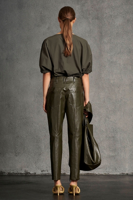 TAPERED FAKE LEATHER TROUSERS DARK OLIVE 4