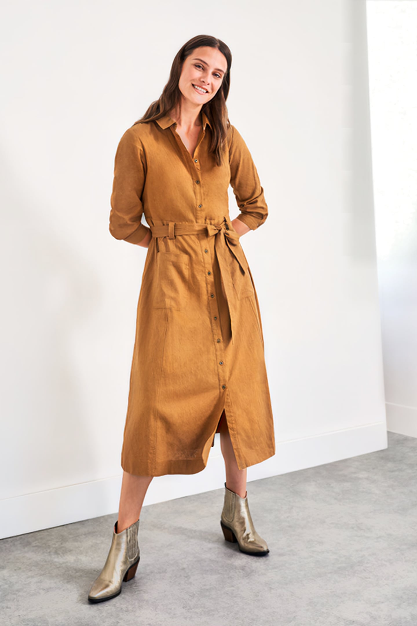 IGNES SHIRT DRESS MID BROWN 2