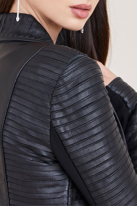 SHAYNA DRAPE LEATHER JET BLACK BLAZER 4