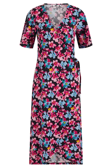 LADIES WRAP DRESS WITH MULTI-COLOURED PATTERN AND STRUCTURE 1