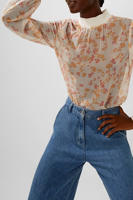 DIANA CRINKLE LONG SLEEVE TOP CLASSIC CREAM MULTI 1