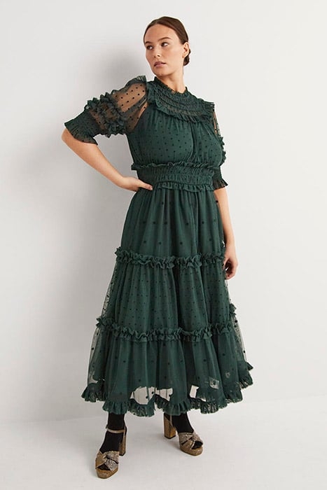 TULLE RUFFLE MIDI PARTY DRESS GRN 1