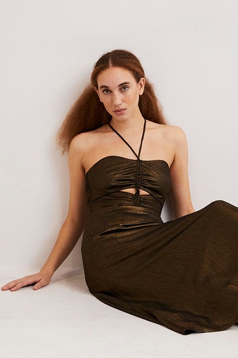 METALLIC HALTERNECK MIDI DRESS GLD 5