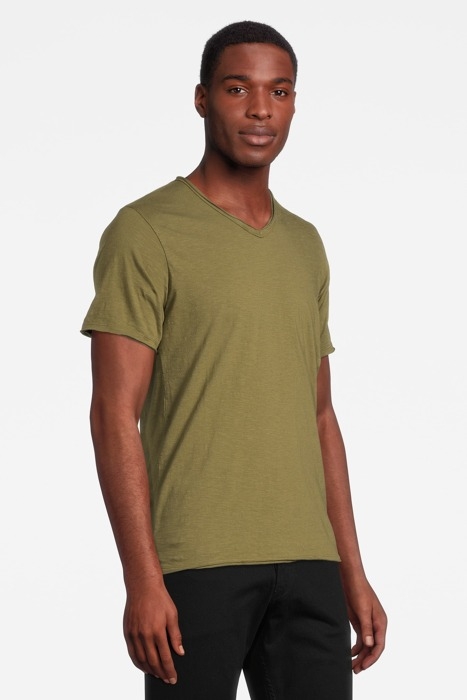 BASIC V-NECK TEE SLUB JERSEY ARMY GREEN 4