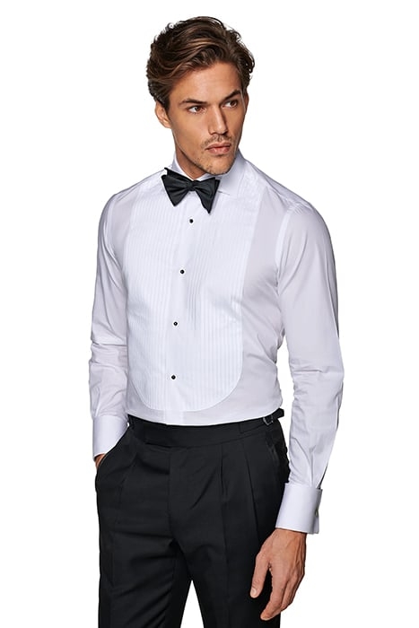 WHITE PLEATED SLIM FIT TUXEDO SHIRT 1