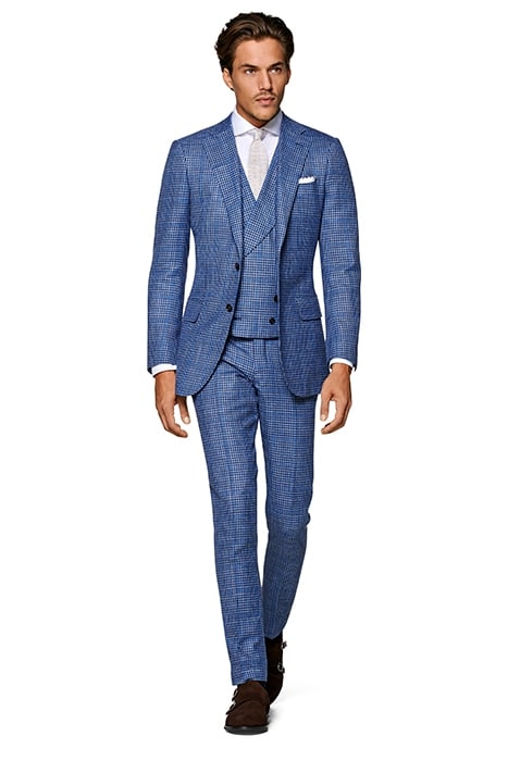 MID BLUE CHECKED THREE-PIECE LAZIO SUIT 1