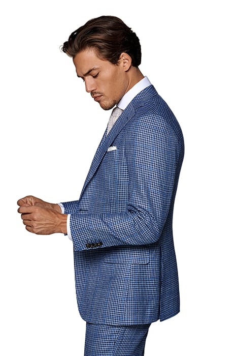 MID BLUE CHECKED THREE-PIECE LAZIO SUIT 5