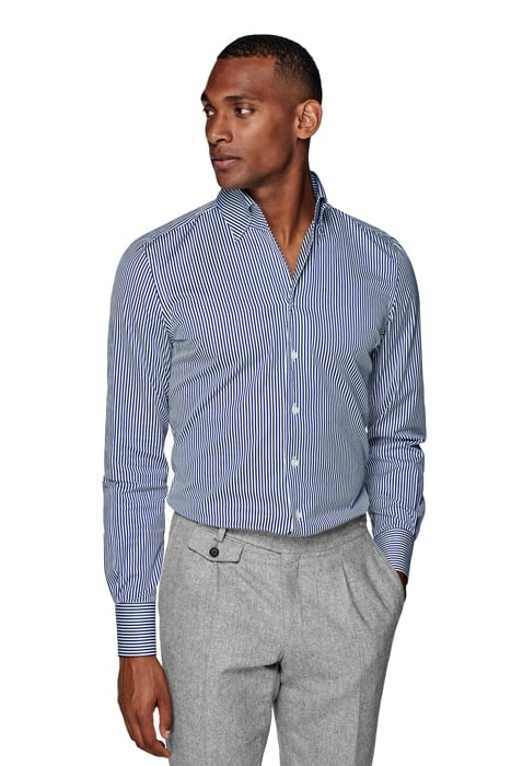 Navy Striped Twill Extra Slim Fit Shirt 1