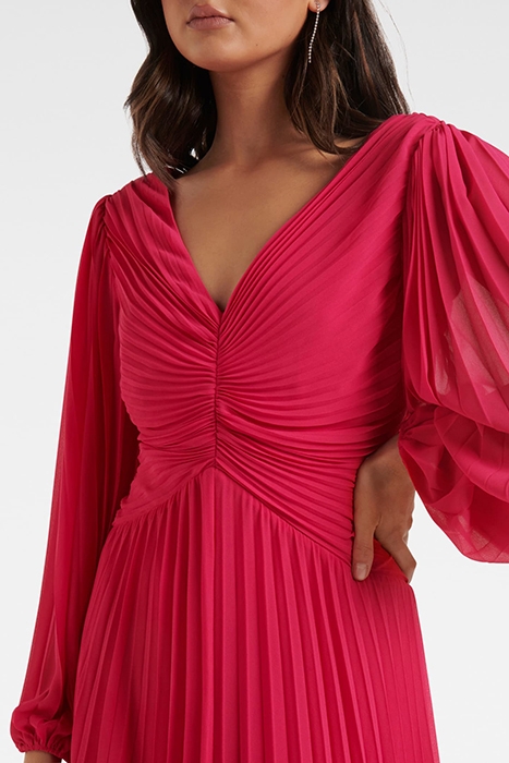 ROSALIA PLEATED V NECK DRESS BRIGHT ROSE 4