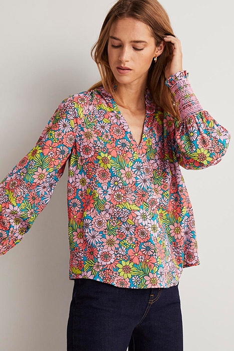 SMOCKED CUFF PRINTED TOP PIN 3