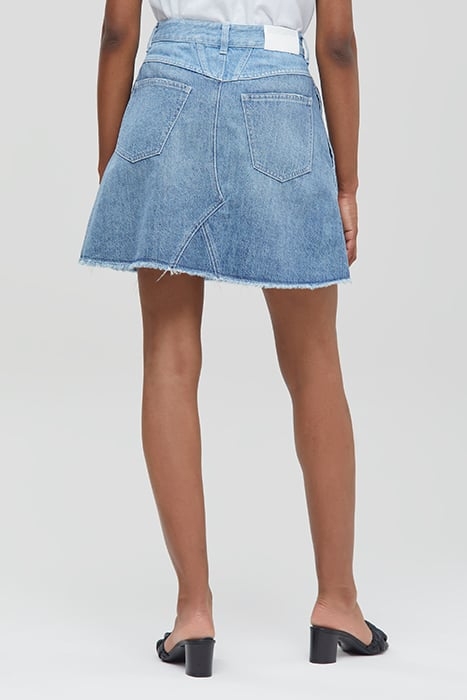 WOMEN DENIM PATCHWORK SKIRT MID BLUE 2