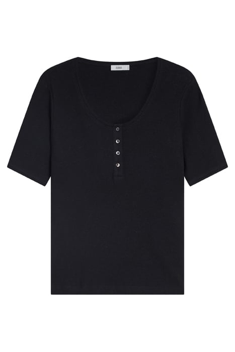 WOMEN WAFFLE HENLEY SHIRT BLACK 5