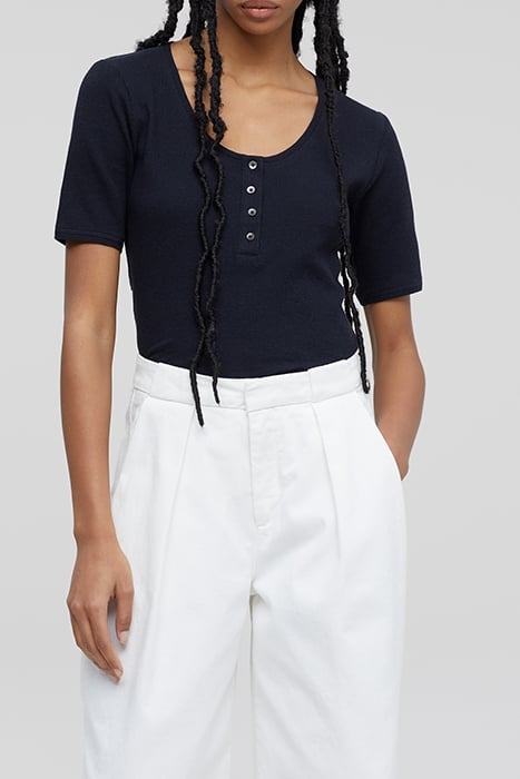 WOMEN WAFFLE HENLEY SHIRT BLACK 1