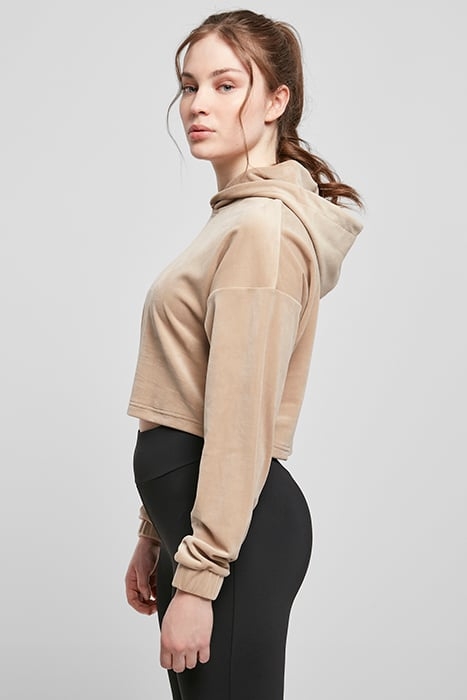 LADIES CROPPED VELVET OVERSIZED HOODY SOFTTAUPE 5