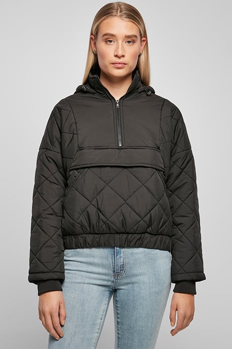 LADIES OVERSIZED DIAMOND QUILTED PULL OVER JACKET BLACK 2