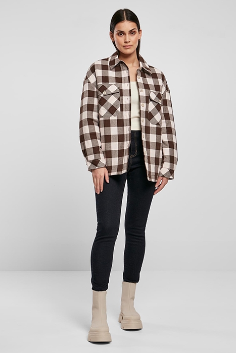LADIES FLANELL PADDED OVERSHIRT PINK/BROWN 4