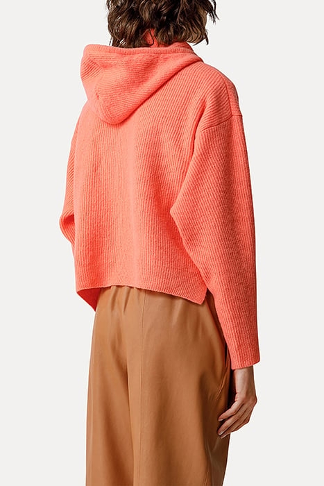 SOFT PURE WOOL RIB STITCH HOODIE SWEATER ORANGE 3