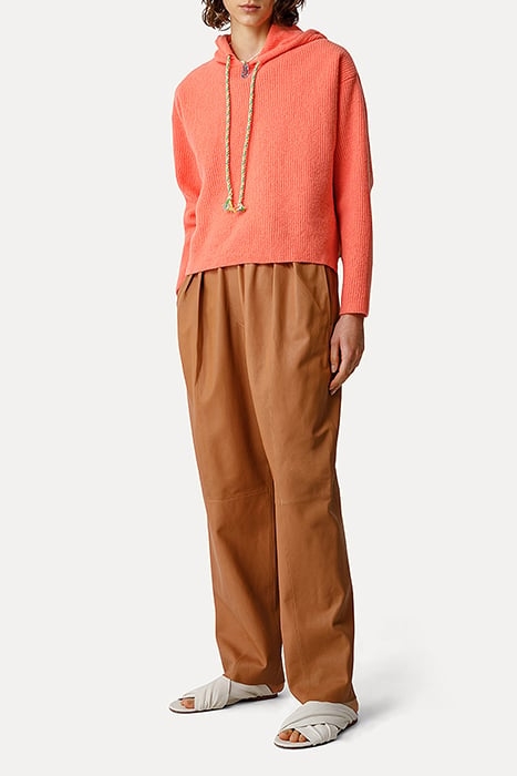 SOFT PURE WOOL RIB STITCH HOODIE SWEATER ORANGE 4