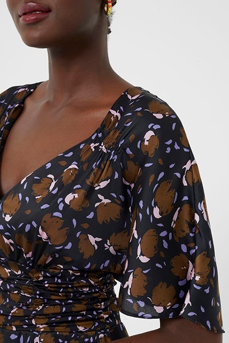 INGRID INU SAT DRAPE MIDI DRES BLACK MULTI 5