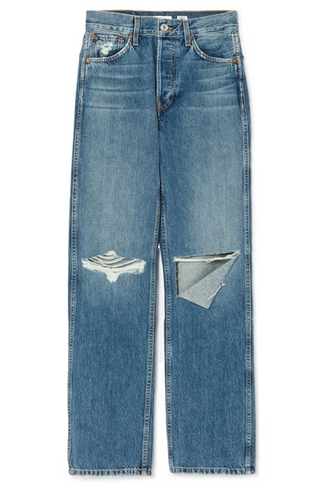 90S HIGH RISE LOOSE WASHED INDIGO W/ RIPS 1