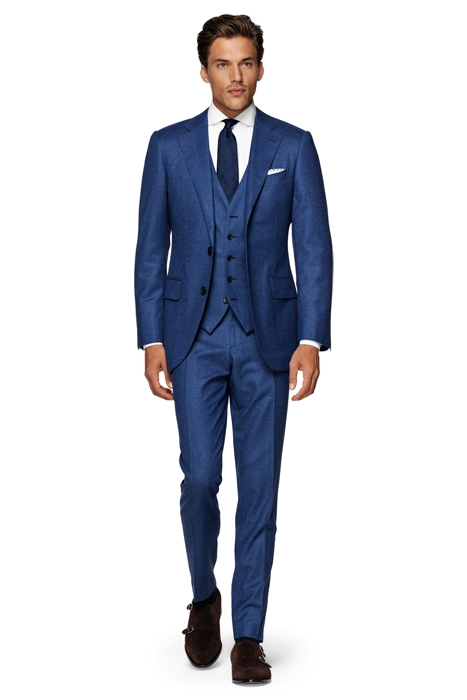MID BLUE HOUNDSTOOTH THREE-PIECE LAZIO SUIT 1