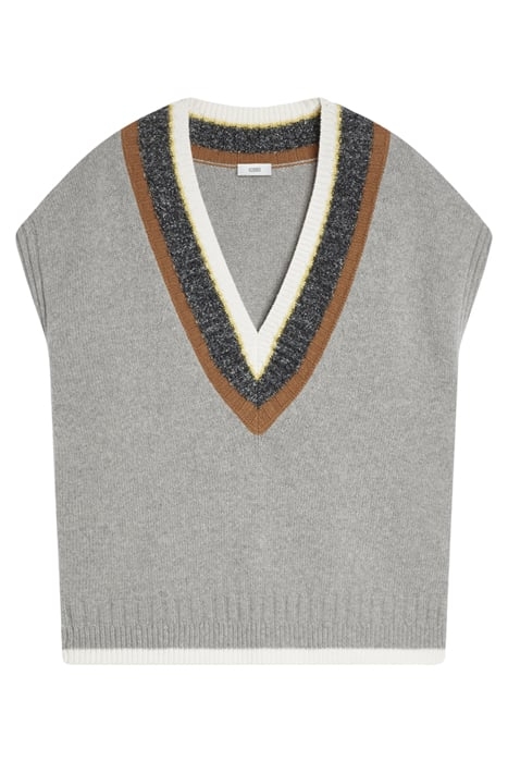 V VEST WITH STRIPED NECK KNITS GREY HEATHER MELANGE 6