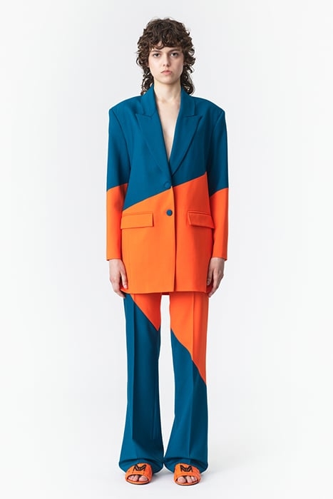 TWO-TONE STRAIGHT-LEG SUIT PANTS DEEP TEAL FLORIDA ORANGE 1