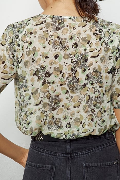 FLORAL ARMY PRINT VISCOSE TOP WITH EPAULETS 5