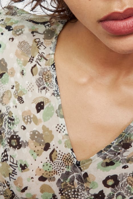 FLORAL ARMY PRINT VISCOSE TOP WITH EPAULETS 6