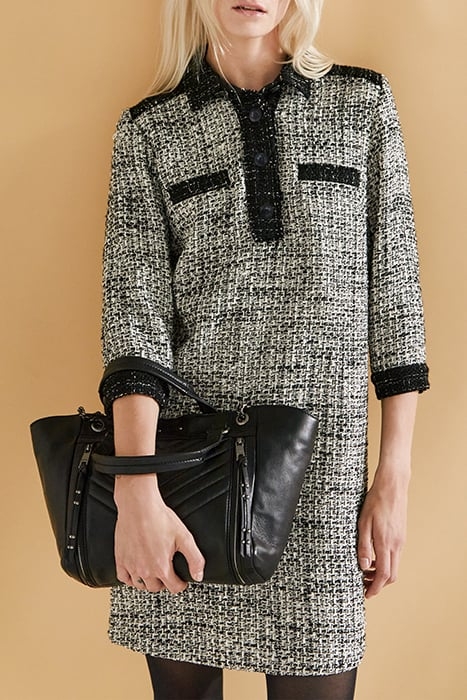 BLACK AND WHITE FRINGED TWEED SHIRT DRESS 4