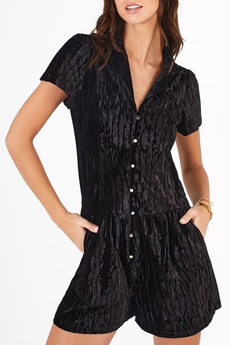 BLACK TEXTURED PANNE VELVET PLAYSUIT 1