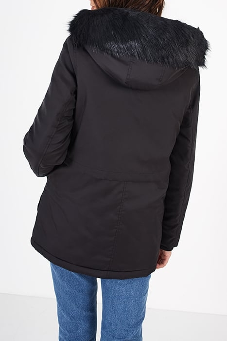BLACK FUR-LINED HOODED PADDED JACKET 2