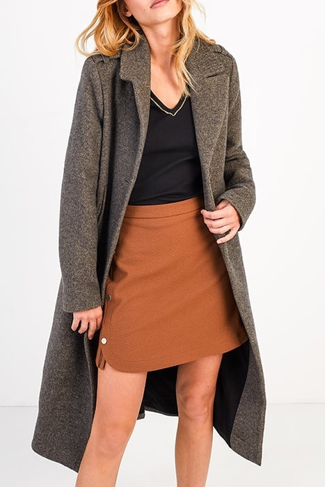 BROWN THIN STRIPED WOOL FABRIC LONG COAT 1